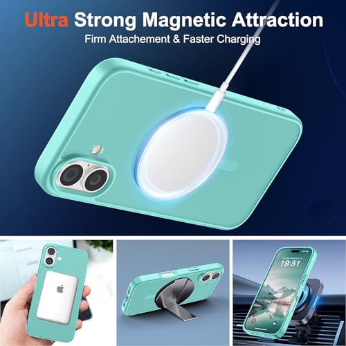 Image of SUPFINE Magnetic for iPhone 17 Case (Compatible with MagSafe)(Military Grade Drop Protection) Translucent Matte Shockproof with Anti-Fingerprint Phone Cover,Blue Green