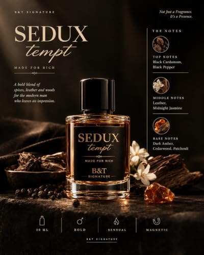 Sedux Tempt, MADE FOR RICH, Bold Magnetic Perfume for Men and Women, 30ml Unisex Fragrance with Oud, Amber, Musk, Leather and Bergamot Notes, Woody Spicy Oriental Scent - view 3