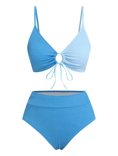 Image of ZAFUL Bikini Sets for Women String 2 Piece Swimsuits High Waisted Bathing Suit V Neck Cut Out Swimwear