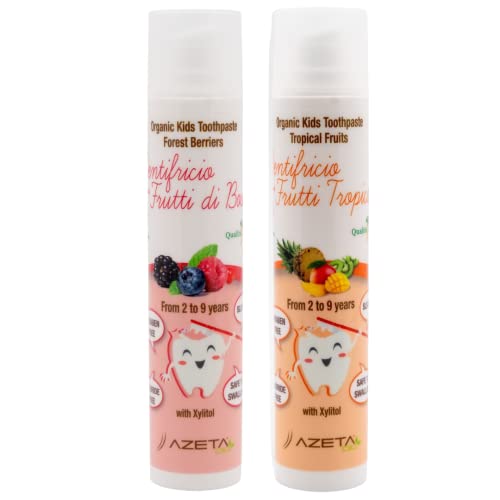 Bio Zahnpasta für Baby & Kinder, ab 2 Jahre Geschmack Beerenfrüchte, Tropical | AZETA bio: Natürliche Inhaltsstoffe Vegan Mädchen Jungen Zahncreme: Milchzähne Kariesschutz Geburt Erstausstattung Cover