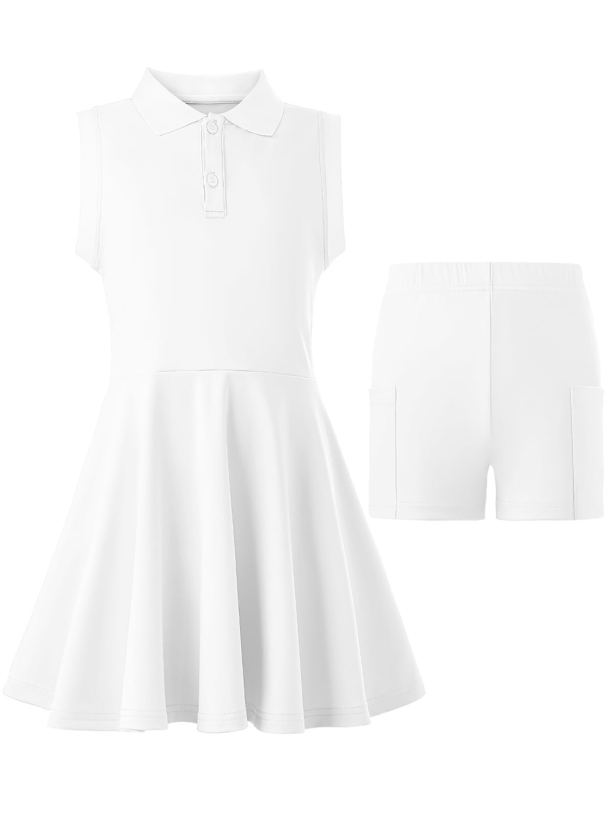 Mädchen Tenniskleid ärmellos Polokleid Sportkleid mit Hose und Taschen Tennis Golf Kleid für Sport Casual 5-15 Jahre
