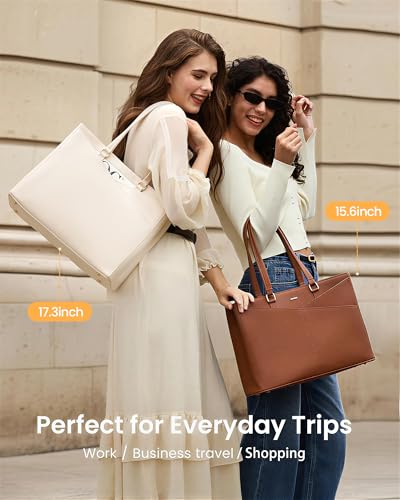 Image of LOVEVOOK Laptop Bag for Women 17.3 Inch Tote Bags Waterproof Leather Briefcase Computer Women Business Office Work Bag,Beige