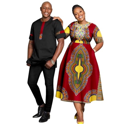 Dashiki African Print Women's Dress Bazin Riche Men's Patchwork Top and Pants Set Coupleswear