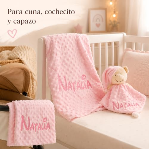 Miniatura 3 de Various - Manta De Bebe Personalizado Con Su Nombre Bordado, Cochecito O Capazo. Manta Doudou Set De Regalo Para Recién Nacido