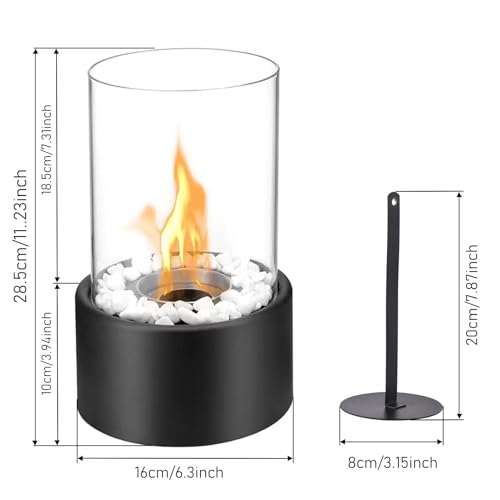 Jubor Ethanol Tafelhaardset, tafelhaardset met glas, bio-ethanol haard met stalen basis en witte decoratieve stenen, bio-ethanol tafelhaard, voor binnen en buiten, voor terras, balkon, tuindecoratie - Afbeelding 4
