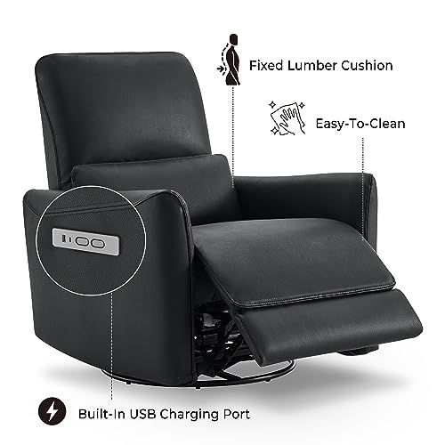 Image of CHITA Power Recliner Chair, Swivel Nursery Glider, Faux Leather, Black | FSC Certified Upholstery Rocking Chair, Power Lumbar Support, Reclining Chair for Living Room & Nursery
