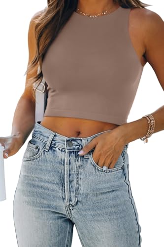 Image of EFAN Women's Double Lined Racerback Crop Tank Top | High Neck Slim Fit Sleeveless Workout Top, No-Bra Essential for Gym, Yoga & Going Out