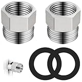 Lumi Zenva 2 Pack Reduzierstück 1/2 Zoll auf 3/8 Zoll, Edelstahl Muffennippel Gewindefitting mit 2 Dichtringen, Reduzierverlängerung für Rohrverbindungen, rostfrei & langlebig, Universal einsetzbar