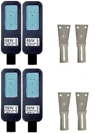 PE 50 Watts LED Street Light Waterproof IP65 Whole PC Body, 140 Per watt Lumens with 4 Wall Clamps 2 Years Warranty (Pack of 4)