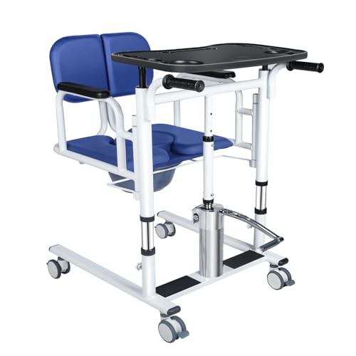 Drexo Patient Lift Transfer Chair, 5 in 1 Patient Lift Chair with 180Â°Split Seat, Height Adjustable Patient Transfer Chair with 4 Casters for Home Seniors Elderly Handicapped,Blue