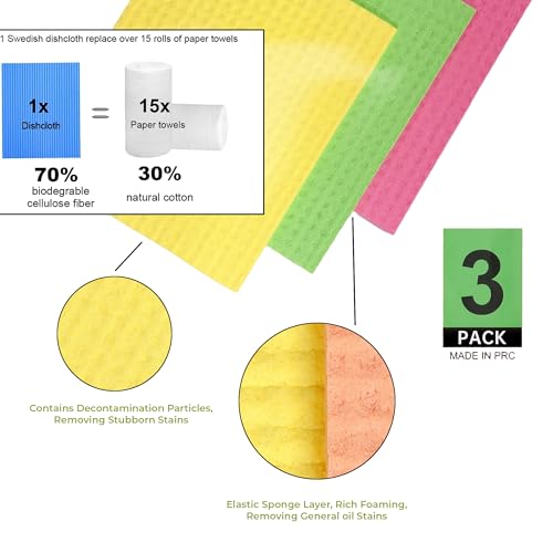 Image of Cutting EDGE Biodegradable Cellulose Sponge Wipes - 3 Pack | High Absorbent, Streak-Free Car Cleaning Wipes (Multicolor)