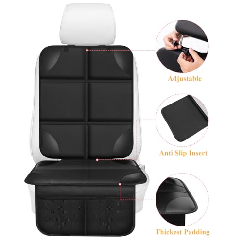 Gowhalle Car Seat Protector, Non-Slip Rubber Padded Backing Seat Protector for Child Seats, Waterproof Thickest Padding Car Seat Protector Under Baby Seat - No Imprint (Black-Thicker)