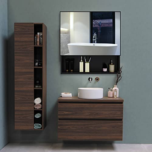Yepotue Black Mirrored Medicine Cabinet 23.6" X19.6 Bathroom Wall Mounted Space Aluminum Storage, Water, And Rust Resistant, Surface Mount #TOP5