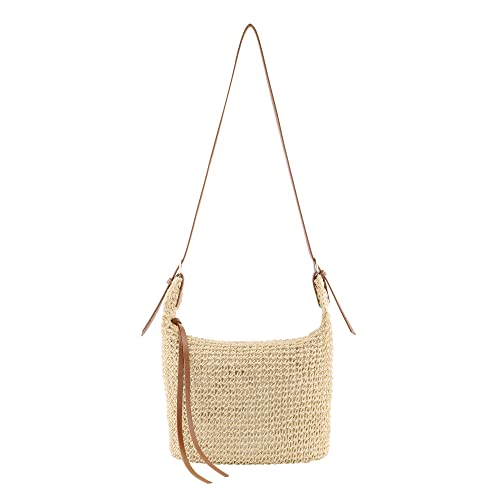 Faletony Stroh Umhängetasche Damen Strohtasche Korbtasche Sommer Stroh Tasche für Reisen, Verabredung und Urlaub (Beige)