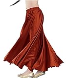 Indian Trendy Women's Satin Full Circle Swing Halloween Belly Dance Tribal Skirt - Rust