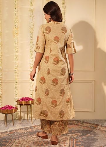 Image of rytras Women Women's Pure Cotton Printed Ethnic Wear A-Line Kurta Set with Palazzo Pants