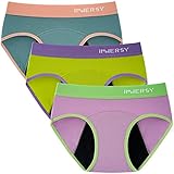 INNERSY Big Girls' Period Underwear for Age 8-16 Teens Menstrual Panties 3-Pack(Macaron,L(12-14 yrs))