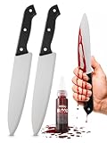 Festicy Realistic Fake Knife Set – Includes 2 Knives & 0.85 oz Fake Blood – Ideal for Halloween, Ghost Face & Chucky Costumes, Pranks & Party Decor