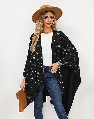 REEMONDE Womens Rhinestones Open Front Poncho Shawl Wrap Cape Ruana Travel Blanket Cardigan2