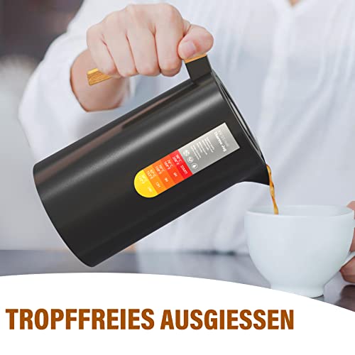 Isolierkanne YUANJ Thermoskanne 1L aus Edelstahl 304 mit Vakuumisolierung