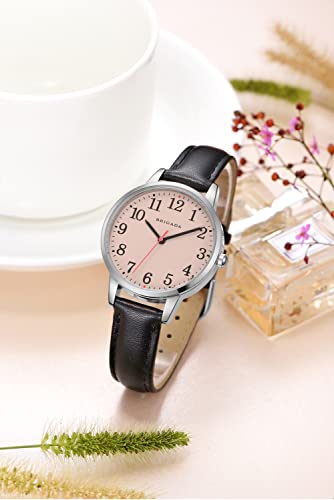 Brigada Women's Watch Nice Fashion Elegant Pink Black Leather Band Ladies Watch For Women #TOP4