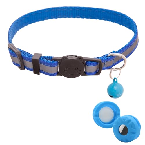 Image of Airtag Cat Collar Breakaway,Safety Kitten Collar with Apple Airtag Holder,Reflective GPS Cat Collar with Bell,Lightweigh Tracker Cat Collars for Girl Boy Cats,Kittens and Puppies (Blue Reflective)