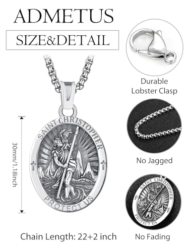 ADMETUS 925 Sterling Silver Patron Saint Medals | Amulet Necklace Protection Jewelry for Men with 2.5mm 22"+2" Rolo Chain2