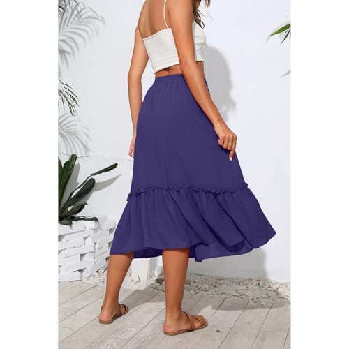 Image of Witsmile Summer Skirts Midi Length Flowy Pleated Tiered Skirts for Women 2026 Dressy Casual(Deep Blue,XL)