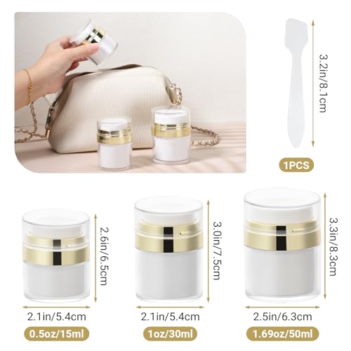Image of Segbeauty 3Pack Airless Pump Jar Lotion Container, Mixed Pack Empty Cream Subpackage Jar Vacuum Bottle Dispenser, Gold Refillable Cream Vacuum Bottles Travel Size for Lotion Moisturizer Creams