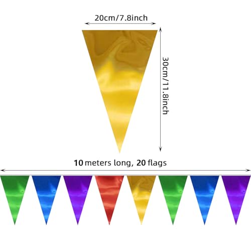 Image of 40M /130FT Colorful Triangle Pennant Banner Flag Metallic Fabric Bunting Garland for Christmas Graduation Birthday Wedding Engagement Bachelorette Holiday Halloween Celebration Hen Party Supplies