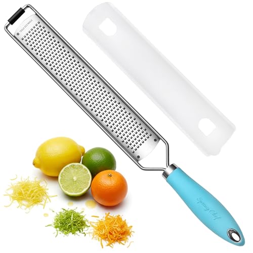 Image of Spring Chef Stainless Steel Lemon Zester, Garlic & Ginger Grater - Aqua Sky