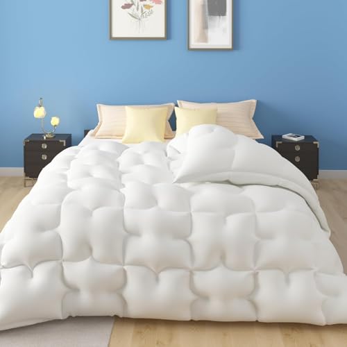 CASABEL Couette 200x200 cm Chaude Grand Froid Nuage – Blanc – Garnissage densité 700 GSM - Fibre Creuse Haute – Traitement Anti-acarien, bactérien,...