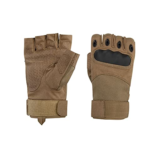 Walker and Hawkes - Anti-slip Fingerless Knuckle Guard Outdoor Shooting Sports Gloves - Tan - Large