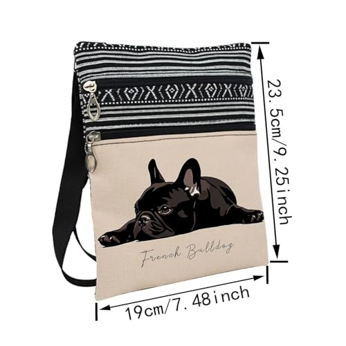 Cartoon French Bulldog Messenger Bag Small Ethnic Pattern Printed Adjustable Strap Crossbody Zipper Bag Cartoon French Bulldog Phone Bag Wallet Cute Shoulder Handbag for Women2