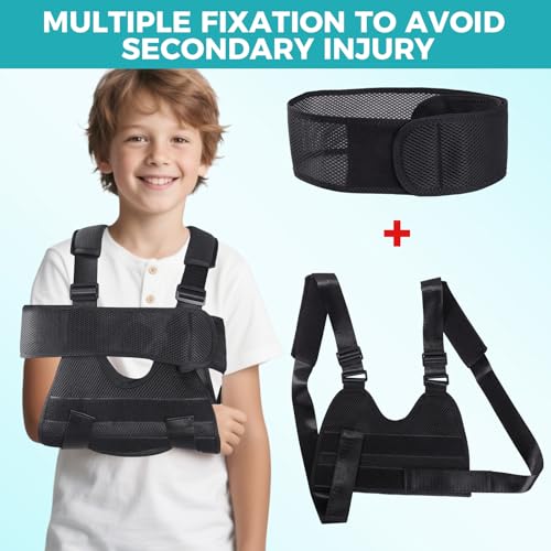 Kids Upper Extremity Sling, Breathable & Comfort Arm Sling Shoulder Immobilizer，Adjustable Arm Sling for Elbow Injury(black-S)
