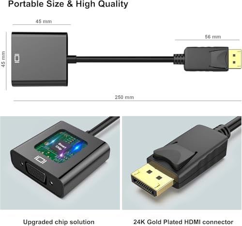 Image of Tobo DP to VGA Adapter, DisplayPort to VGA Adapter Converter Male to Female Gold Plated Connector 1080p for DELL /HP /Lenovo /Asus /Chromebox - TD-260TC