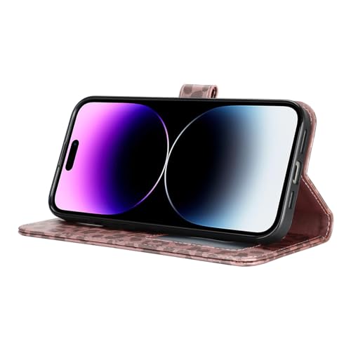 Image of for iPhone 14 Pro Max Case Wallet with Card Holder,for iPhone 14 Pro Max Wallet Case for Women Men,PU Leather Shockproof Magnetic Buckle Stand Flip Phone Case-Rose Gold Leopard