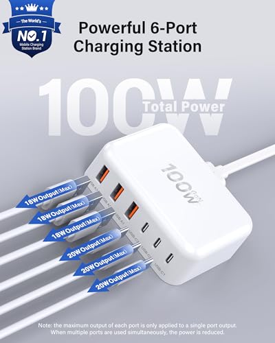 USB C Charger Block, GaN Fast USB Charging Station Hub with 100W Max 6-Port - Image 3