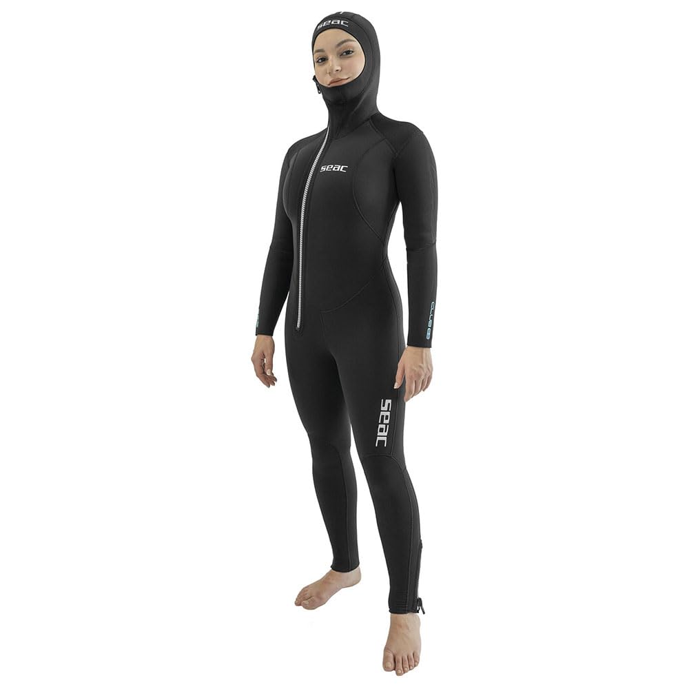 SEAC Club Lady, Muta in Neoprene da 5 mm con Cappuccio Integrato, Protezioni in Powertex nelle Spalle, Ginocchiere e fondoschiena
