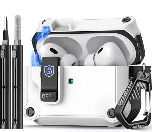 Image of Pohgelan Compatible with AirPods Pro 2nd /1st Case (White) | Magnetic Automatic Lock with Cleaning Kit,Compatible with Magsafe