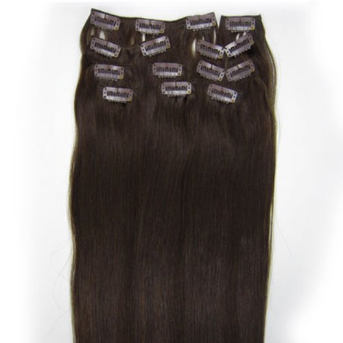 18" Clip in Human Hair Extensions, 10pcs, 100g, Color #02(dark Brown)
