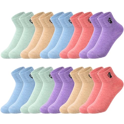 Image of Eurzom 10 Pairs Socks Womens Crew Elastic Ankle Length Cotton Socks Aesthetic Cute Lightweight Low Cut Gifts for Women