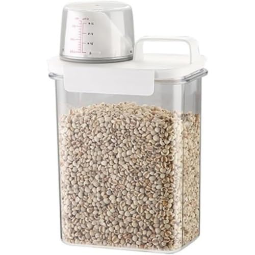 AKILER 保存密閉プラスチックキャニスター食品保存密閉大容量食材調味料キッチン冷蔵庫収納粉物入れ湿気防止透明米びつ鮮度を保つ洗濯洗剤ペットフード保存専用ラベル計量カップ付き (1800 ml,2個)