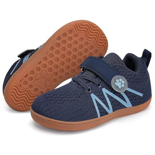 WateLves Wide Toddler Barefoot Shoes Little Kids Boys Girls Walking Tennis Sneakers with Breathable Mesh Zero Drop Sole Adjustable Strap