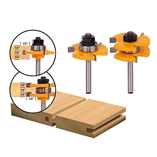 LoveDeal 1/4 Inch Shank Tongue and Groove Router Bit Set, 3 Teeth T