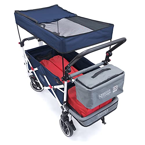 Creative Outdoor Push Pull Collapsible Folding Wagon Stroller Cart For Kids | Titanium Series Plus | Beach Park Garden & Tailgate (Solid Navy Blue) #TOP4