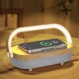 LED Bedside Lamp, Touch Lamps for Bedroom Nightstand MA, 4 in 1 Bedside Table Lamp with Wireless Charger, Portable Bluetooth Speaker, Phone Holder, Dimmable Charging Birthday Gifts for Women (White)