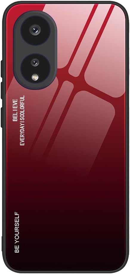 SEAHAI Case for OPPO A78 5G / OPPO A58 5G / OPPO A58X, Ultra Thin Gradient Color Tempered Glass Hard Back & Soft Silicone TPU Bumper Hybrid Shockproof Cover, Elegant Red