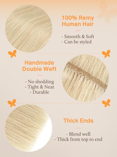 Image of DOORES Sew In Hair Extensions Real Human Hair, Light Blonde Highlighted Golden Blonde 18 Inch 100g, Hand Made Sew In Weft Extensions