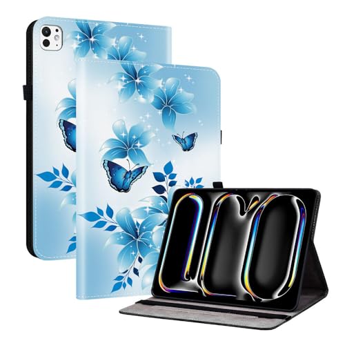 Étui iPad Air 13 M3 2025 cuir papillon bleu protection intégrale avec support
